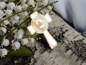 Krzyż IHS GRAWER złota PLEKSI PK34