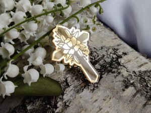 Krzyż z kwiatem GRAWER złota PLEKSI PK35