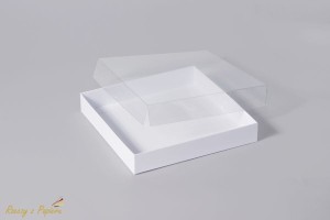 PUDEŁKO Z PEŁNĄ SZYBKĄ, DUŻE KWADRATOWE - BIAŁE 15X15X2,5