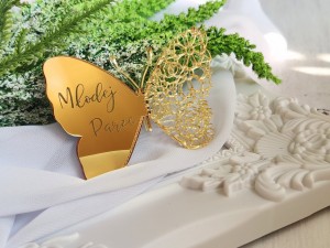 Motyl Młodej Parze grawer ZŁOTA pleksi SL131