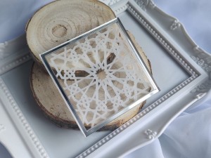 Tło kwadrat 16 MROŻONA pleksi plus SREBRNA ramka  MM160