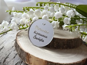 Zawieszka 3 Pierwsza Komunia SREBRANA pleksi KP52