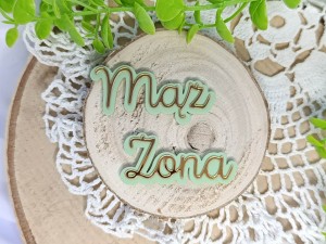 Napis ŻONA MĄŻ złote lustro, podkładka pastelowa pleksi - wybór koloru  WL104